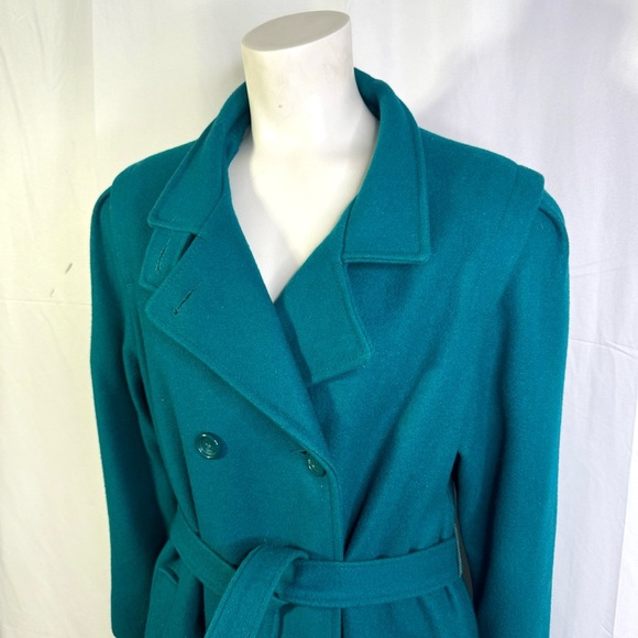 NICCOLINI GREEN WOOL TRENCH COAT VINTAGE EMERALD WINTER COAT 70s WOMAN SIZE 14 - Picture 15 of 16
